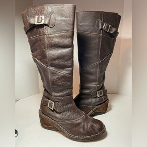 Lassen Tall Brown Leather Wedge Boots